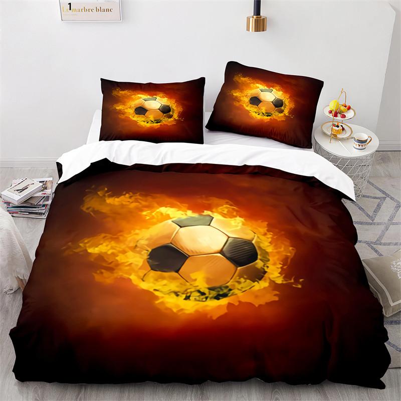 3D Soccer Duvet Cover Set King Queen Watercolor Football Bedding Set Youth Sports Theme Quilt Cover For Boys Dorm Room