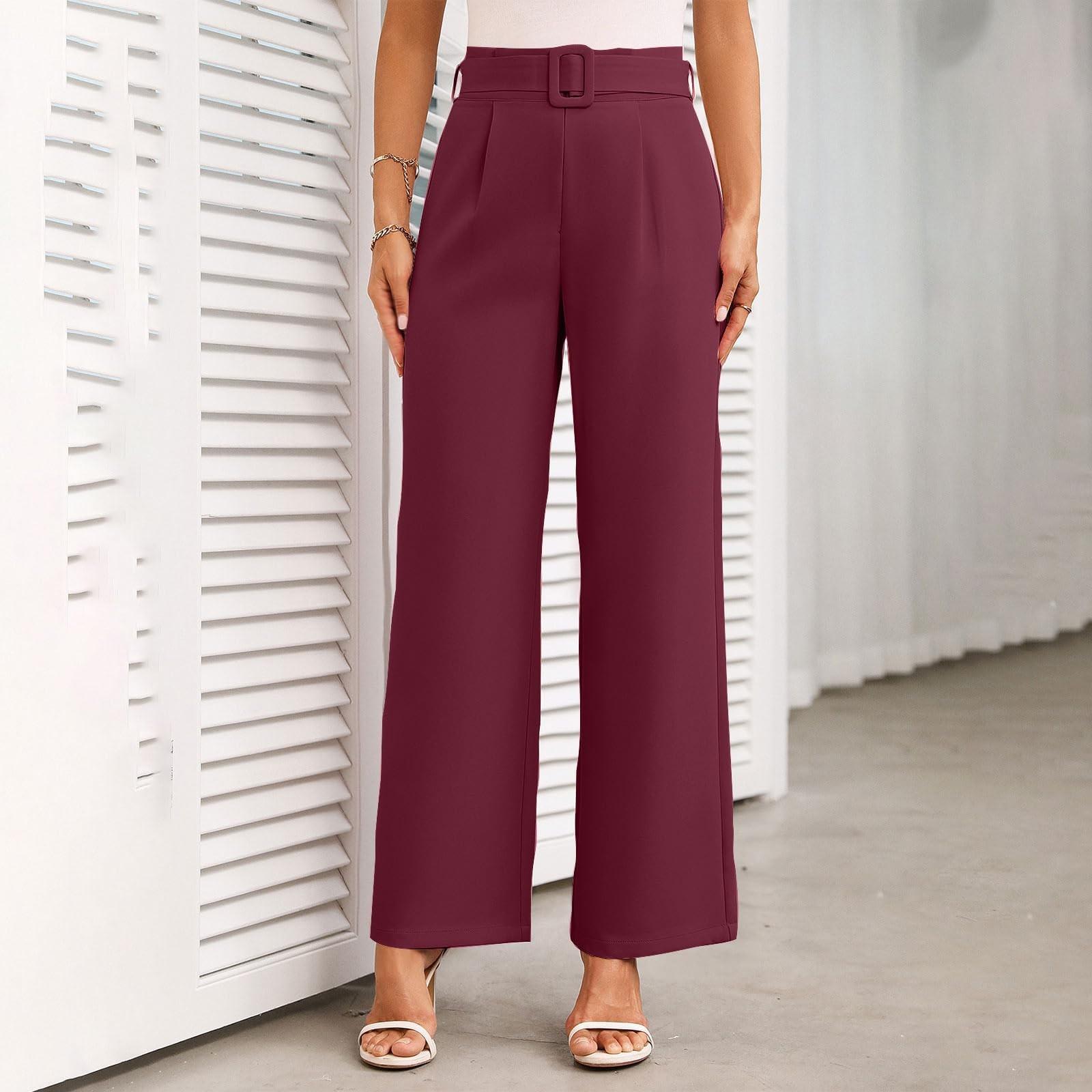 

Женские модные однотонные брюки кэжуал с высокой посадкой и прямыми штанинами XL винный