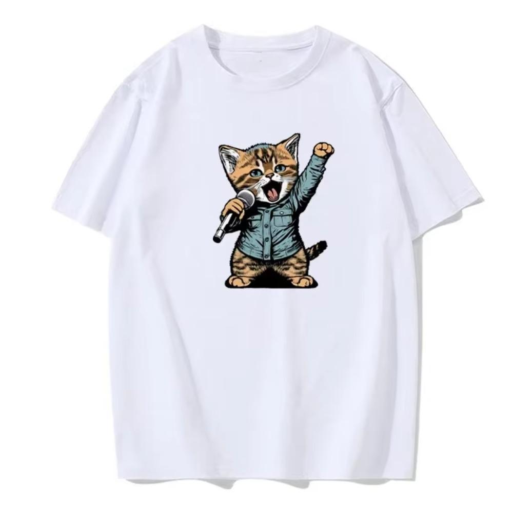 Men's Summer Short-sleeved Fun and Cute Pattern Printed Solid Color Fashionable Casual Round Neck Cotton European Size T-shirt