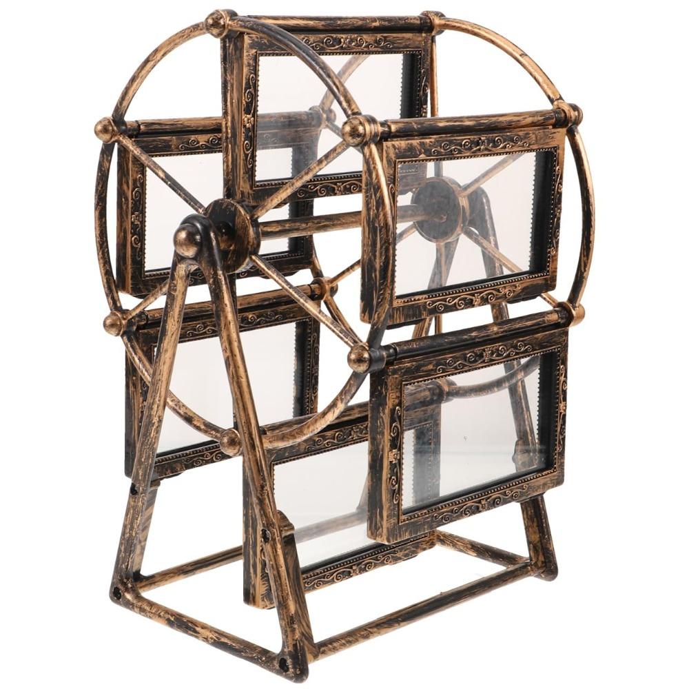 Vintage Rotating Wheel Picture Frame 5inch 12 Photos Classic Ferris Wheel Photo Display Frame DIY Rectangular Photo Organizer