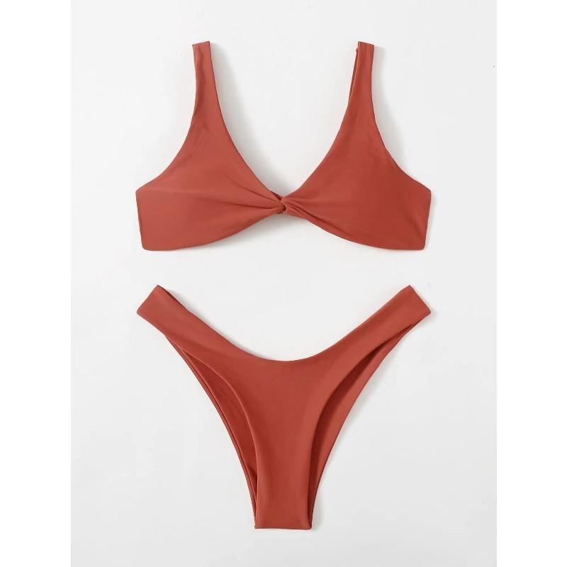 Solid Tie Sexy Bikini 2026 Padded Bra High Leg Bandage Push Up Bikini Set Brazilian Swimsuit Women Swimwear