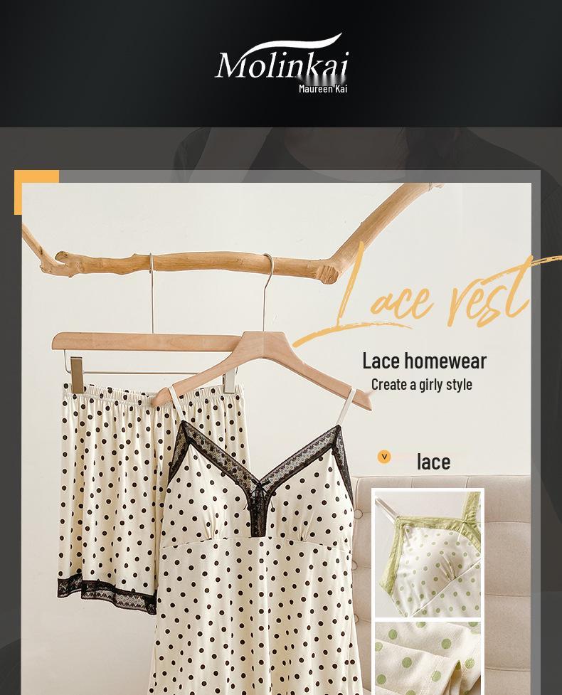 Girly Polka Dot Modal Camisole Pajama Set with V-Strap and Padding - Comfortable Summer Homewear