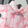 Summer  Baby Girl Dress Chinese Style Young Children's Clothing Short Sleeve Mesh Infant Kids Costume