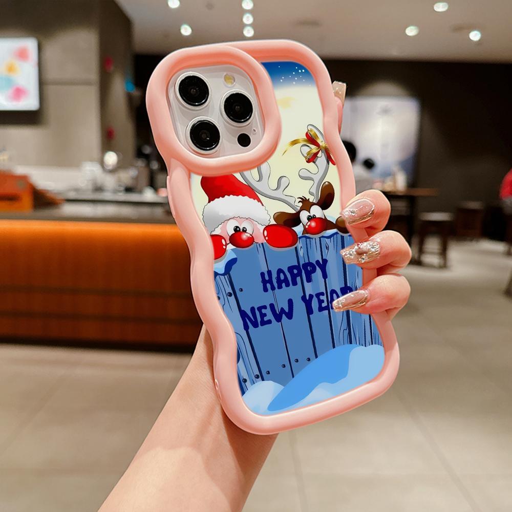 

Мягкий чехол для телефона Macaron Big Wave для iPhone 11, 12, 13, 14, 15, Samsung A13, A14, A24, A53, A54, A55, Xiaomi Redmi Note 13, 12C, чехол A2, новогодний, рождественский дизайн Tecno Spark 8C(Spark 9) розовый