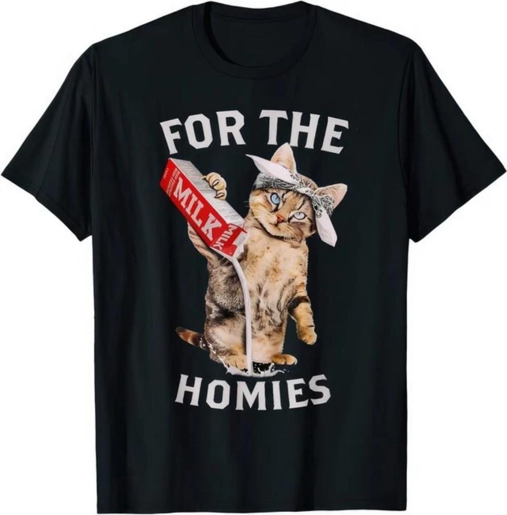 Milk Cat For The Homies Funny Cute Meme Cat Graphic Unisex T Shirt S разноцветный