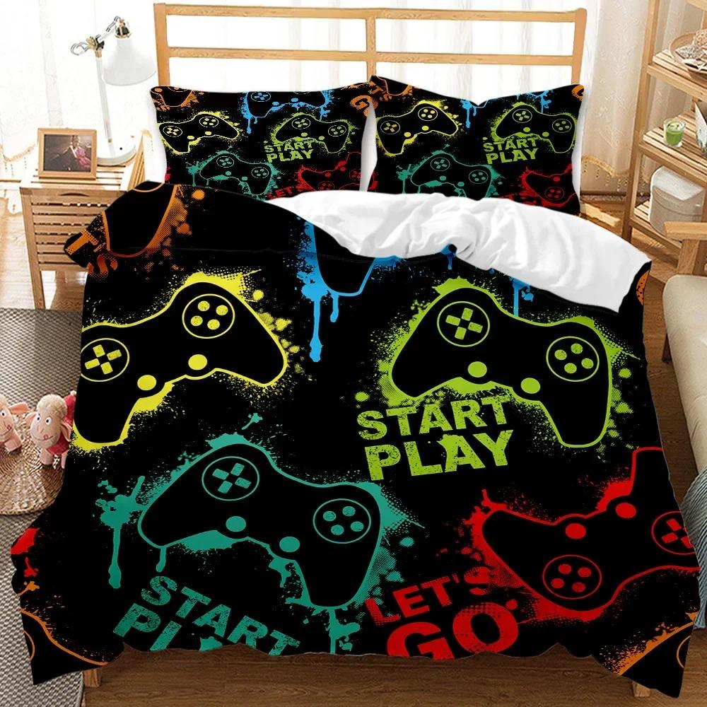 Gaming-Bettwäsche-Set, Gamer-Zimmer-Dekor, Gamer-Bettbezug, Jungen, Mädchen, Kinder, Teenager, Videospiele, Twin Queen King, Polyester-Bettbezug