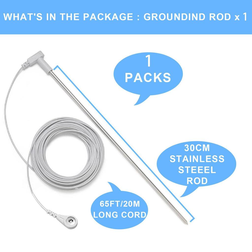 65ft Ground Wire Grounding Rod - Universal Outdoor for Earthing Mats/Pads/Sheets/Wrist Bands | Indoors & Travel