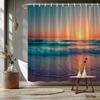 Wasserdichter Ozean Sonnenuntergang Duschvorhang Küsten Strand Dekor Modern Tropisches Badezimmer Badevorhang 180x180cm