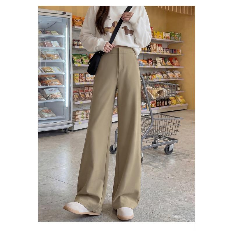Women High Waist Wide Leg Casual Suit Trousers Petite Fit