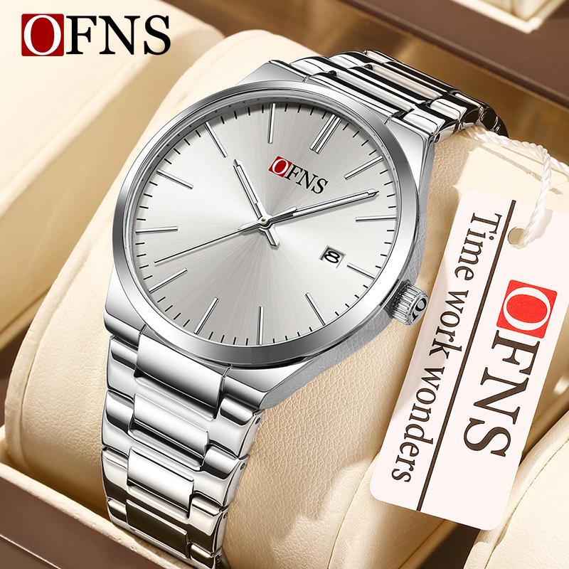 OFNS Classic Unisex Quartz Wristwatch with Calendar, Luminous Hands, 30M Waterproof, Thin Design, High-Value Bar Index.