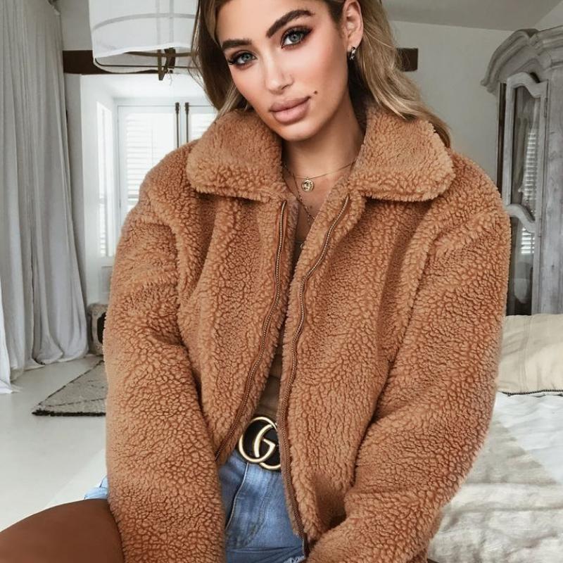 

Модні та модні осінні та зимові пальта, сексуальні плюшеві тонкі пальта з лацканами, однотонні жіночі светри 3XL верблюд