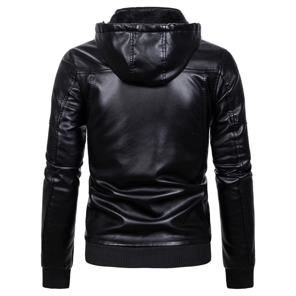 Podzim Zima Muži Jednobarevná Teplá bunda Běžné PU Kabát s kapucí Plus Velikost S-3XL