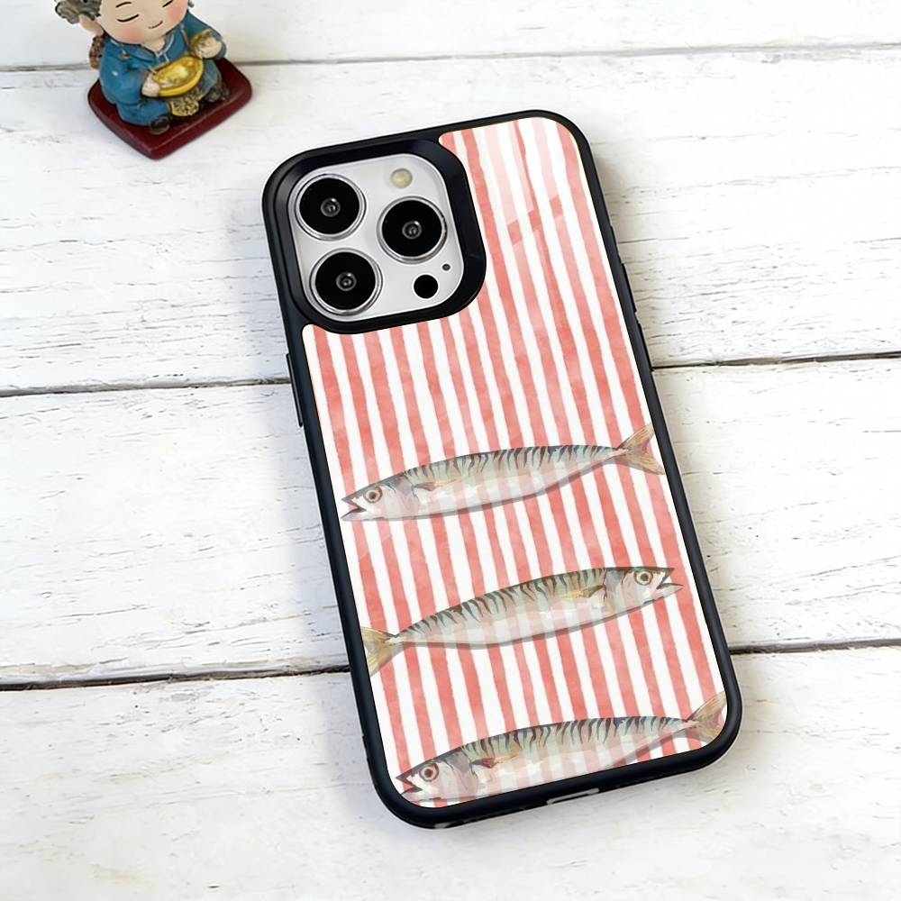 Three Color Striped Fish Phone Case For iPhone17,16,15,14,13,12,11 Plus,Pro Magnetic For Magsafe Wireless Charging