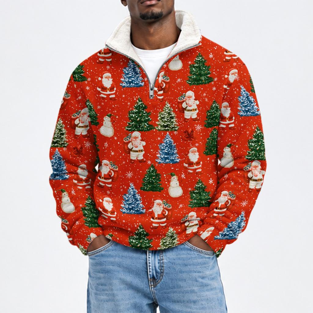 Men's Fall Winter Flannel Christmas Print Sweatshirt for Casual and Holiday Wear