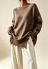 Women's Plus Size Round Neck Knit Sweater - Autumn/Winter 2026 Collection, Solid Color, Loose Fit, Side Split Pullover