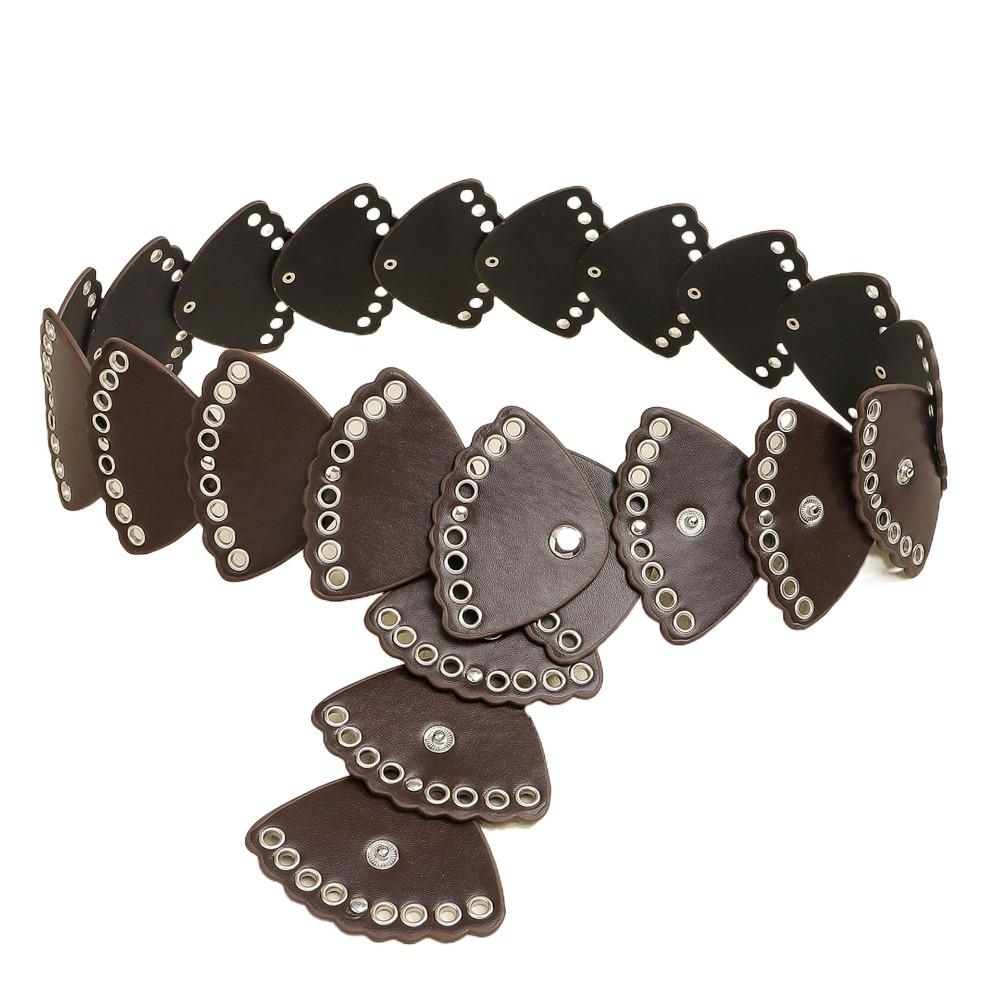 

Преувеличенно широкий женский ремень в стиле вестерн с заклепками пояс в форме веера сращивание пояс Spicy Girls кофейный