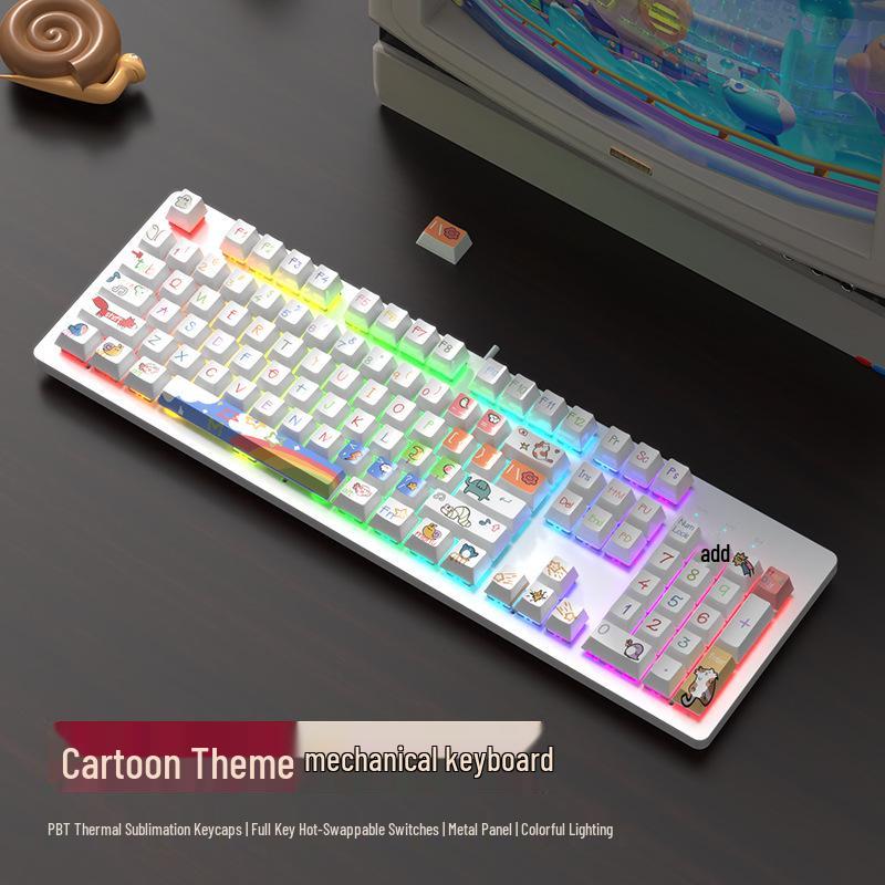 E-sports Blue Switch Wired Mechanical Keyboard, 104-Key PBT Design for Girls & Office Customization