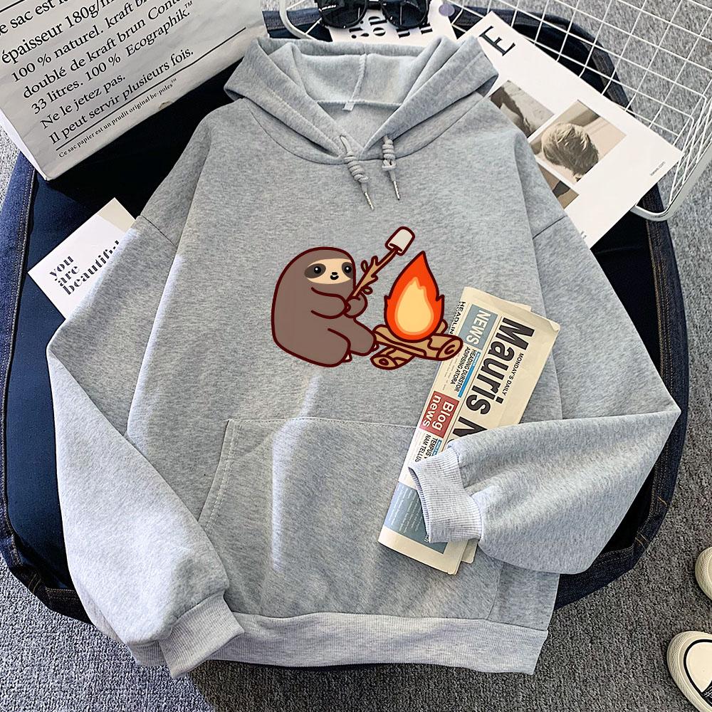 Sloth Kawaii Women Loose Streetwear Crewneck Sweatshirts Bear Printed Hoodies Male Hooded Casual Oversize Pullovers Korean Style