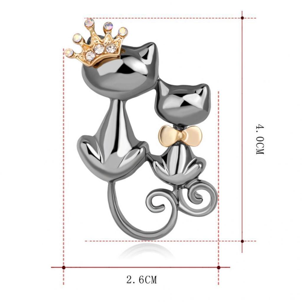 Fashion Jewelry Shiny Rhinestone Cute Double Cats Kitten Crown Brooch Pin Gift