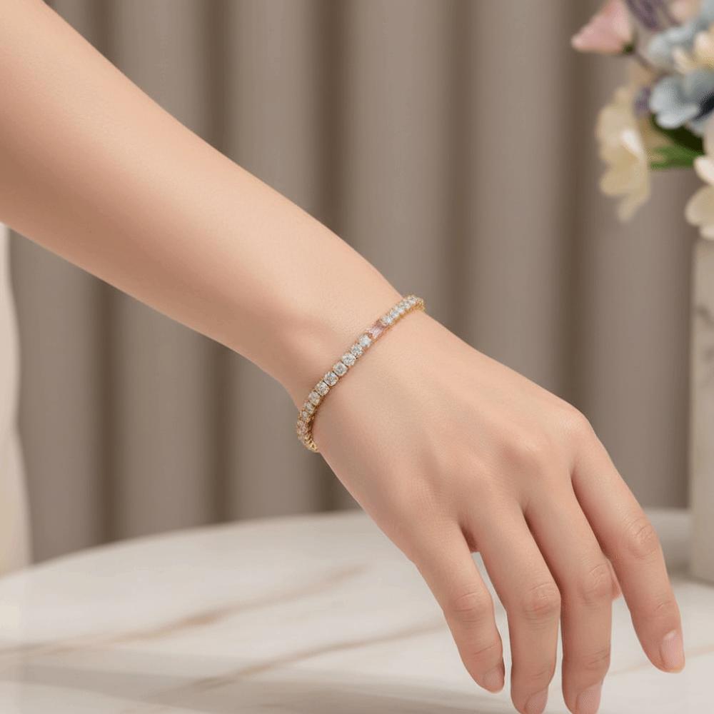 Adjustable Pink Rhinestone Bracelet Personality Stainless Steel Stacking Wrist Chain Tarnish-free High-end Aesthetic