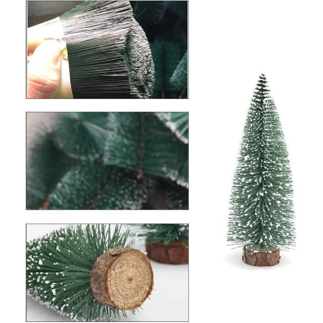NOLITOY 10Pcs Mini Christmas Trees Decor Artificial Christmas Tree Bottle Brush Trees Sisal Snow Pine Trees with Wooden Base for Christmas Decor