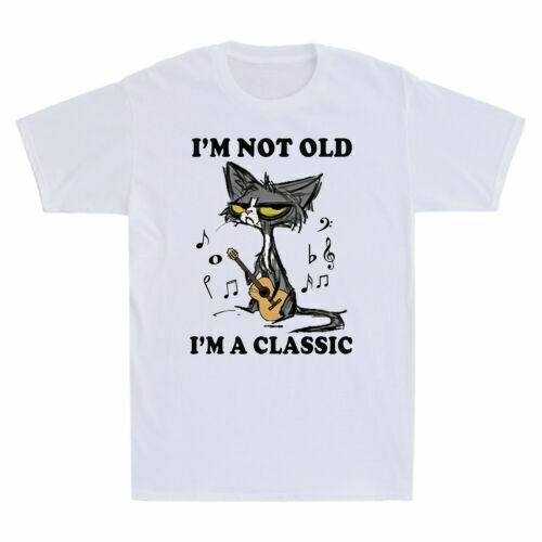 Black Cat Playing Guitar I m Not Old I m A Classic Funny Men s Cotton T-Shirt S