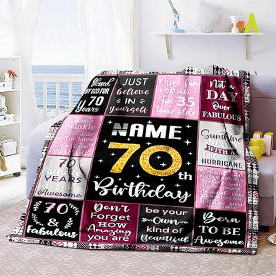Happy 70th Birthday Customize Text Blanket Cozy Customizable Blanket Durable Comfort Versatile for Nap Chair Bedding Seaside Ideal for All Seasons