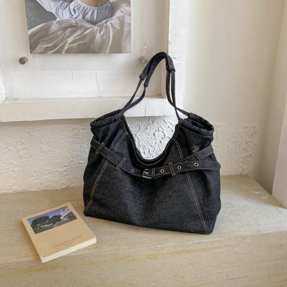 Women Vintage Pleated DenimTote Bag for Daily Commute