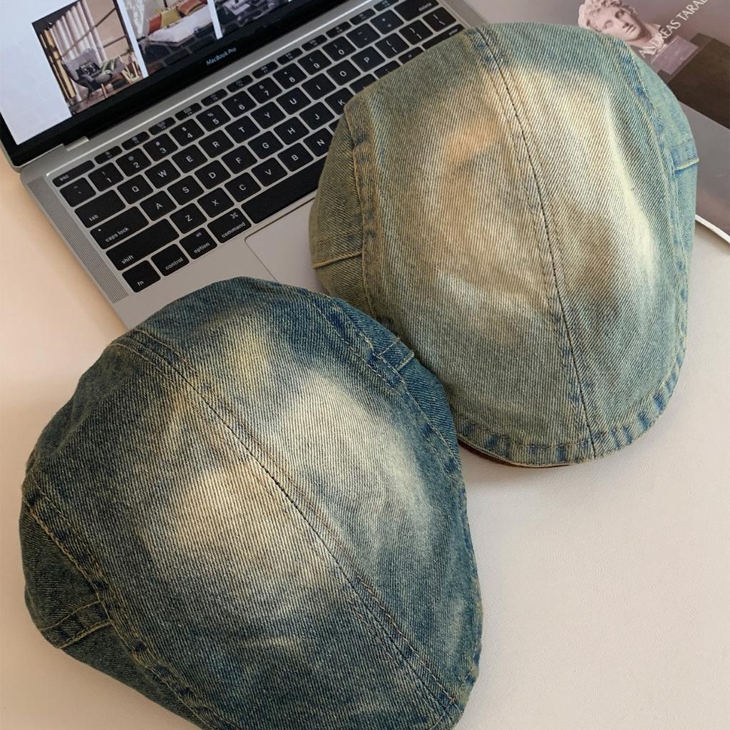 Japanese Retro Washed Denim Forward Hat, Women'S Trendy Hip-Hop Newspaper, Children'S Hat Looks Small, Wearing A Beret Instead