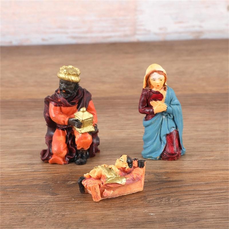 Nativity Scene Figures Resin Statue Holy Family Crafts Artwork Religious for TV Shelf Fireplaces Christmas Decoration