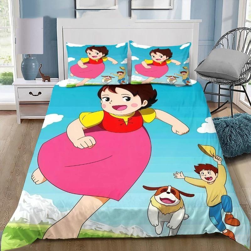 Heidi Mädchen der Alpen Druck Bettwäsche Set Bettbezug Set Kinder Bettwäsche Set mit Kissenbezügen Weiche Mikrofaser Heimdekoration Geschenk