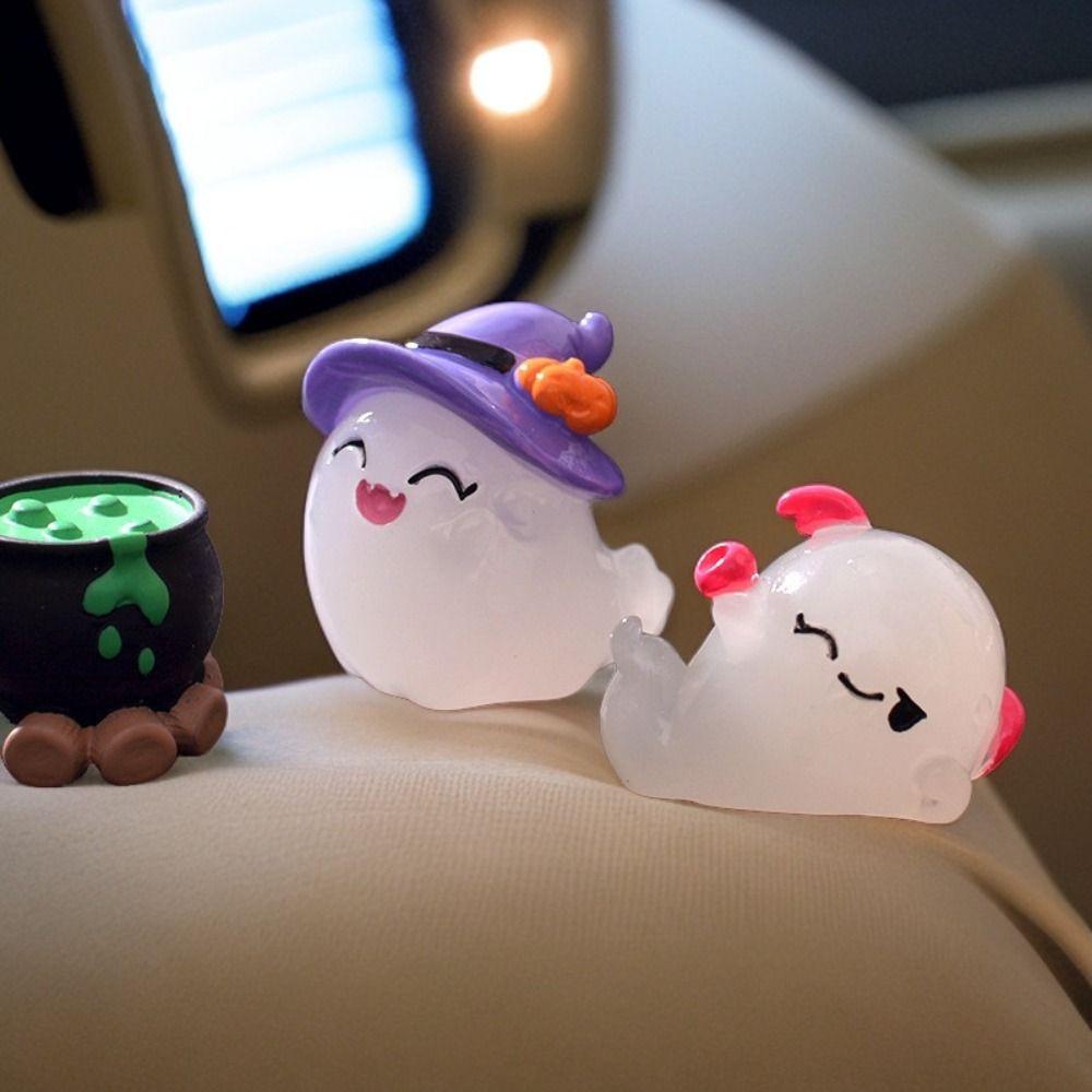 Resin Crafts Halloween Luminous Ghost Figurines Cartoon Micro Landscape Decorations Ghost Festival