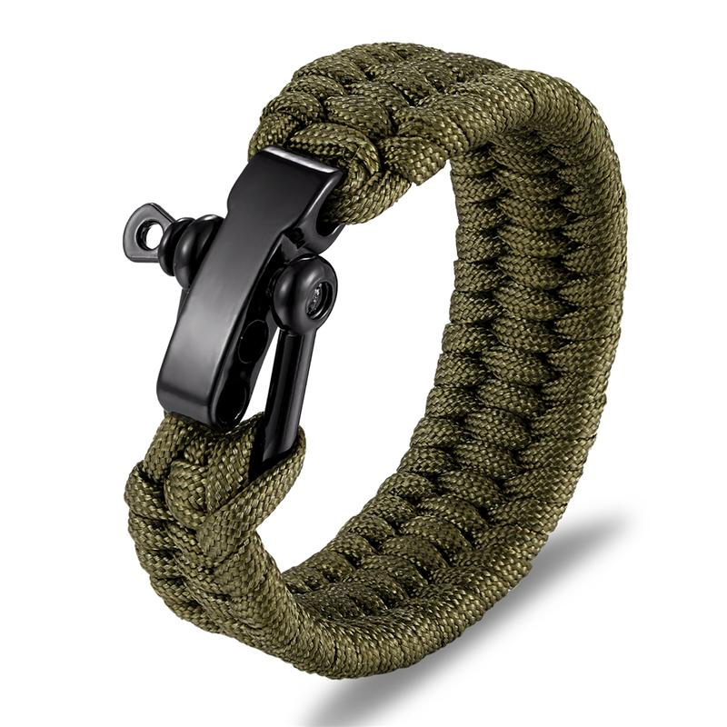 Bracelet de survie en acier inoxydable pour homme, accessoire de camping, en paracorde, corde de parachute, bijou tressé fait main