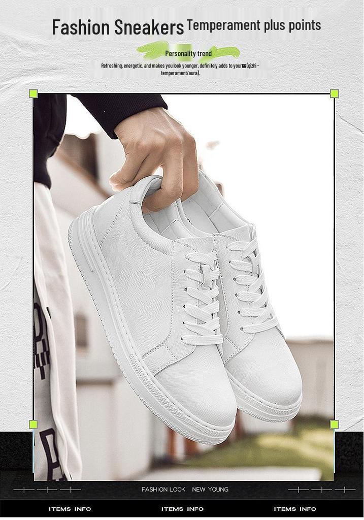 Autumn Plus Size Men's Height-Boosting Leather Sneakers (6CM) - Fashionable White Casual Shoes