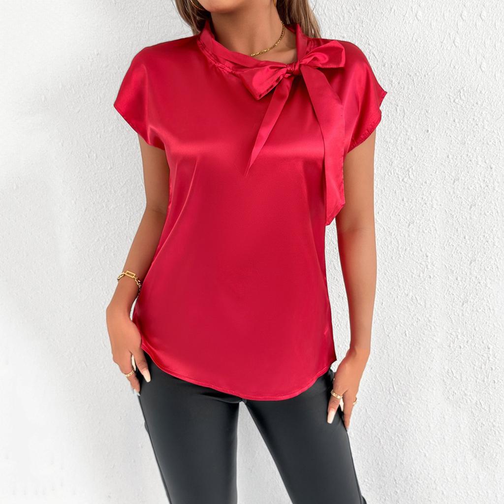 Women's Summer Fashion Simulation Silk T-Shirt Solid Color Satin Sleeveless Top