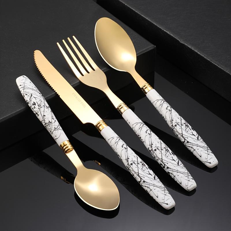 

4pcs stainless steel cutlery set with ink print handle,410 stainless steel cutlery with knife,fork and spoon,suitable for home,kitchen, hotel, wedding Stainless Steel