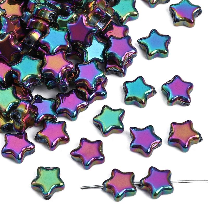 10 stk Pentagram krystallglassperler belagte fargede løse avstandsperler for DIY-kjede armbånd smykker