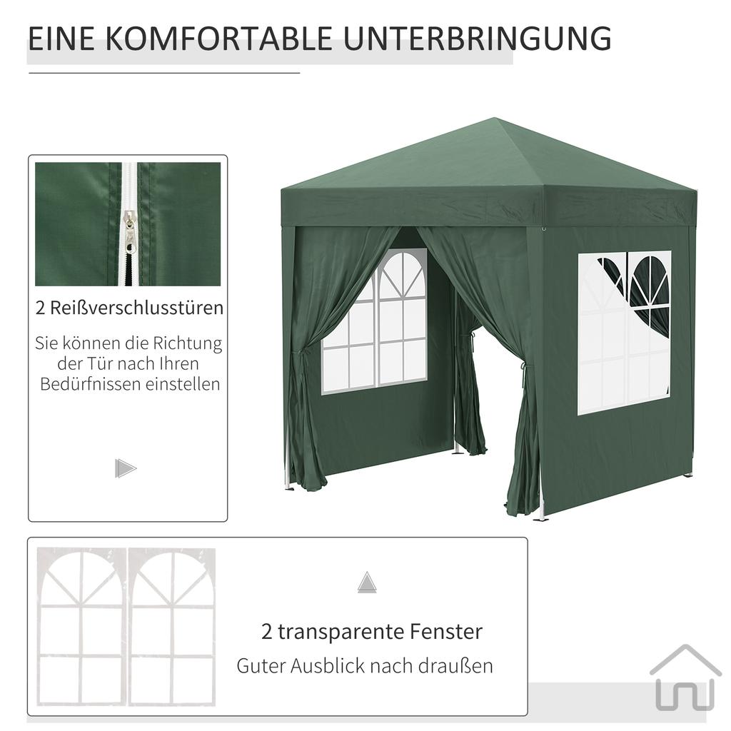 2x2m Pop-Up Gazebo, with Curtain Walls and Windows, Green