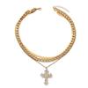 Gold cross necklace, multi-layer stacked diamond-encrusted jewelry, female creative simple alloy necklace