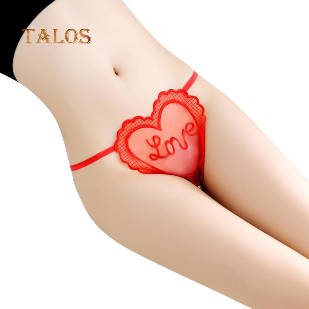 Sexy Women Solid Color Honeymoon G-String Heart Shape Underwear Thong Panties Low Waist Briefs