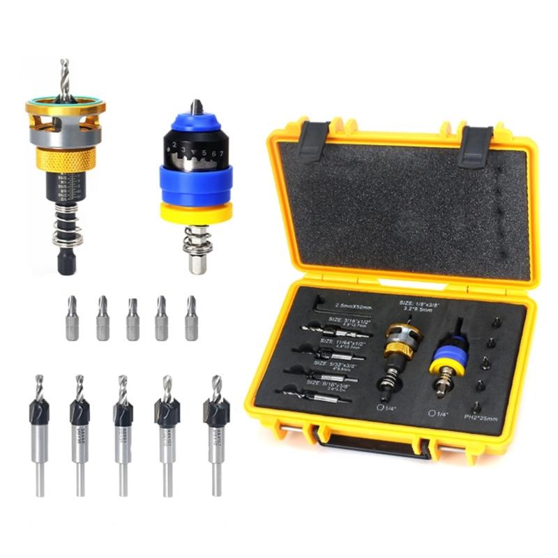 Adjustable Depth Stop Counterbore Drill Bit Set Countersink Drill Bit For Precise Woodworking 3.2mm To 4.8mm Tapered Bit