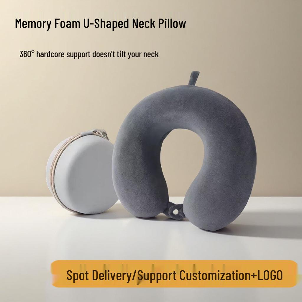 Portable Memory Foam U-shaped Travel Neck Pillow - Crystal Velvet Office & Airplane Nap Support