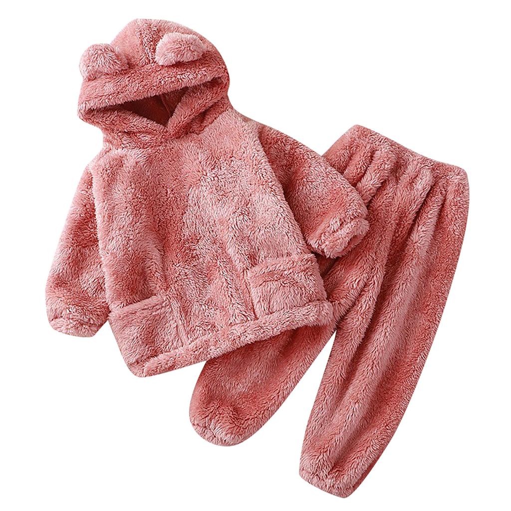 Flickors och pojkars flanell hemklädesset, baby- och barnpyjamas, förtjockat korallfleece dinosaurie långärmad tvådelat set
