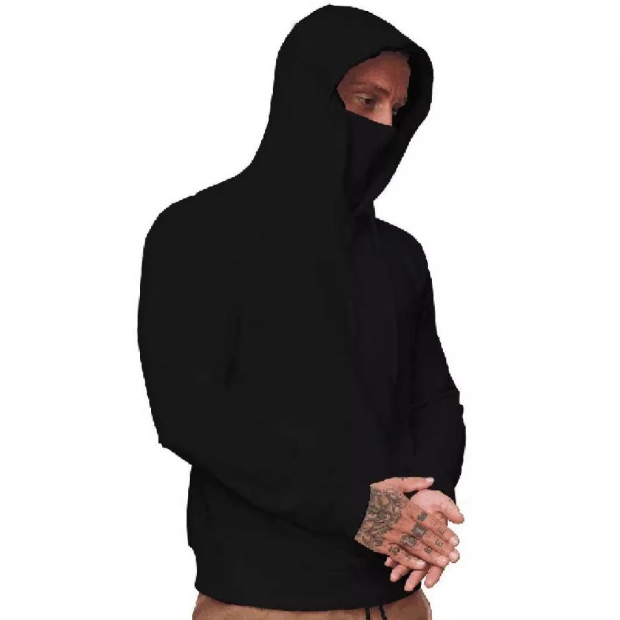 Sportswear Men's Hooded Long Sleeve Fleece Hoodie Fashion Autumn Winter Pullovers Clothing Men's Face Mask Hoodies