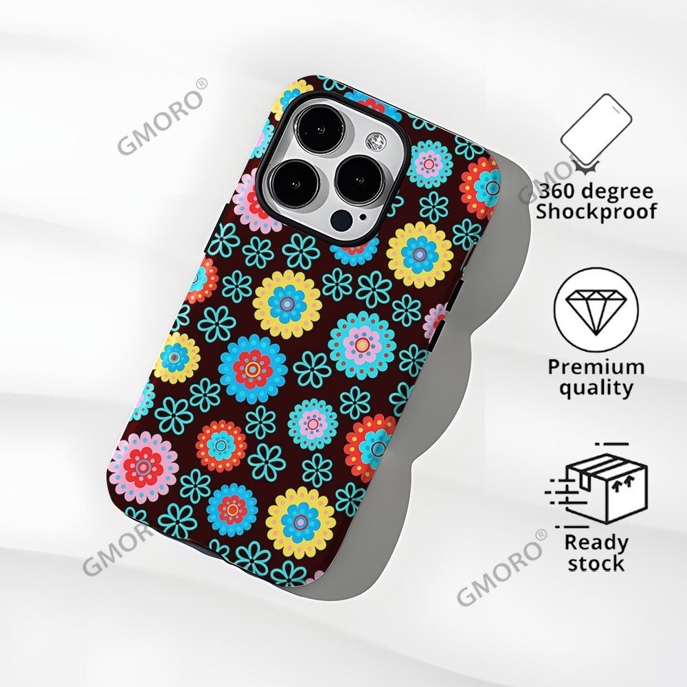 Retro colored flower Apple 17pm mobile phone case, hot-selling two-in-one film case iPhone13 anti-drop case.