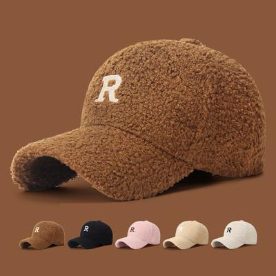 Letter Embroidered Lamb Fleece Baseball Cap Women's Autumn Winter Cap
