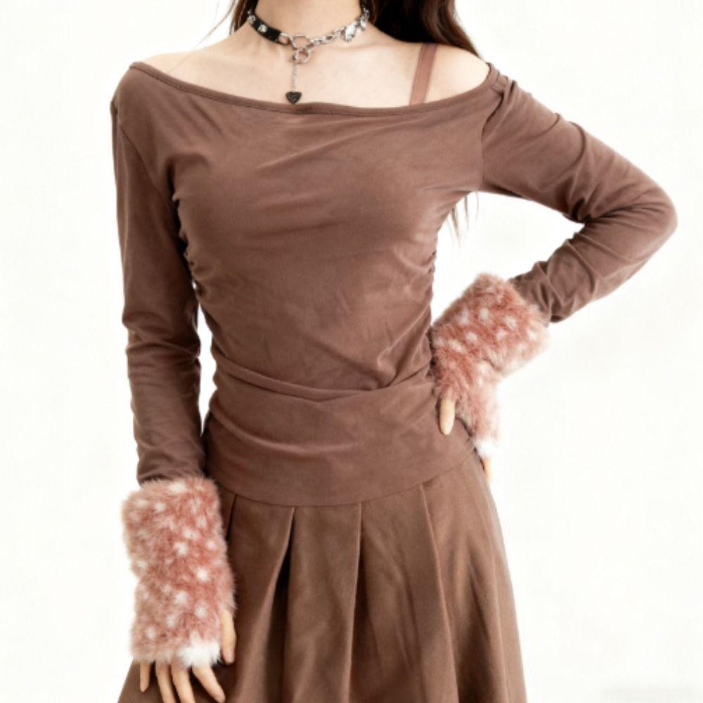 Fawn Spot Fingerless Gloves Elk Series Dew Finger Hair Gloves Cute Half Finger Gloves Winter