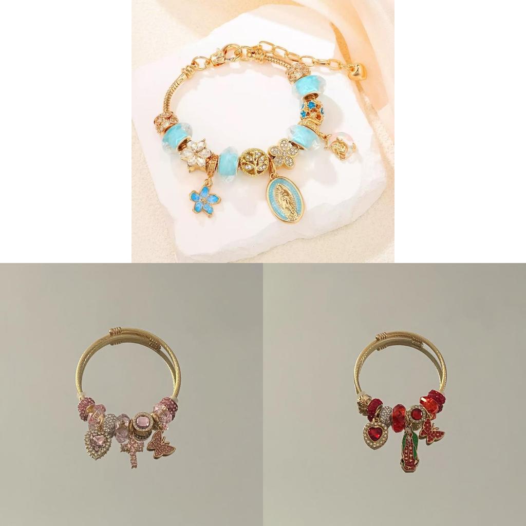 Braccialetti in Acciaio Religiosi con Croce e Motivi Floreali Gioielli da Donna per Regalo