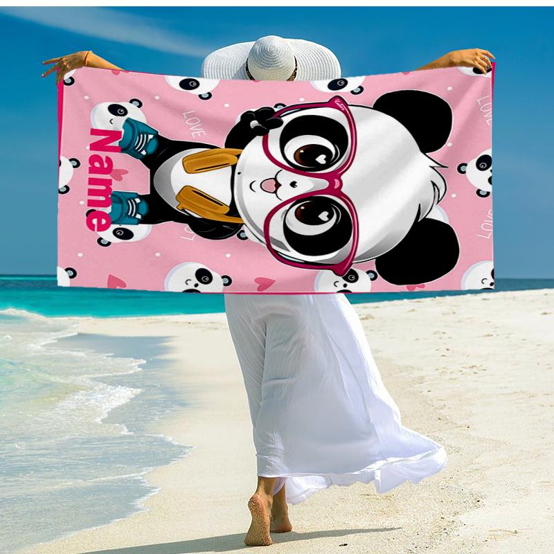 Custom Name Ultra-Soft Beach Towel with Luluca Panda Theme,Ideal for Pool - Camping, Diving - Perfect Travel Essential, Vibrant Beach Towel.