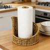 Office Paper Towel Organizer Imitation Rattan Toilet Holder, Round Woven Dispenser, Functional Decor Boho Tissue for Bathroom Countertop And
